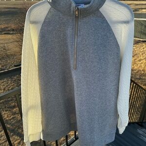 Zeagoo Gray and White 3/4 Zip-Up Sweater with knit textured sleeves
